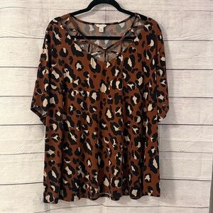 Cheetah Print Brown Plus Size Top